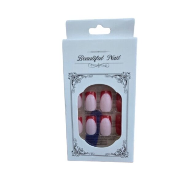 Press On Nails Square Light Pink Red French Tip NWT - Picture 1 of 3